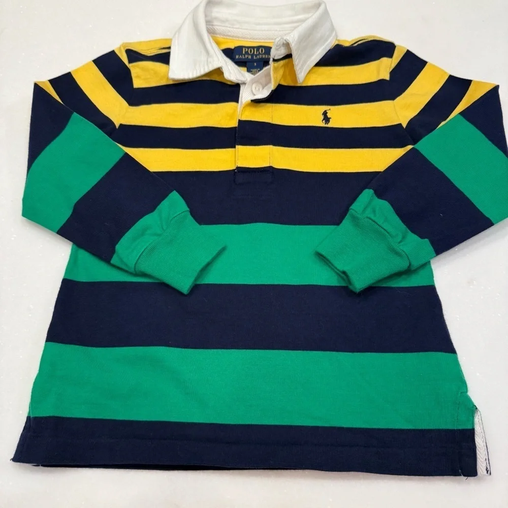Ralph Lauren Boys RUGBY Shirt Long Sleeves, Multi Color Stripes Sz 3 NWOT